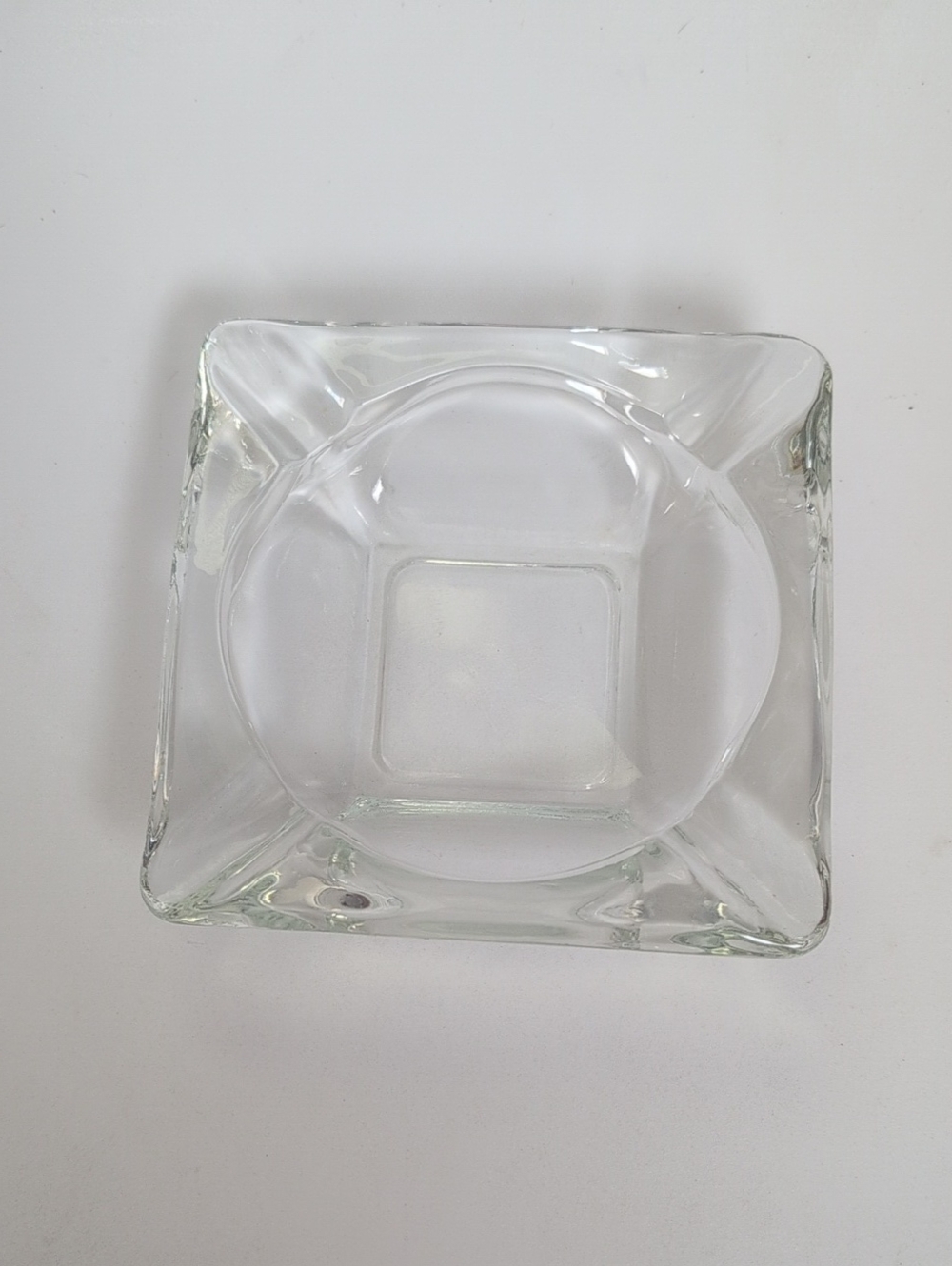 Ashtray Glass Retro Clear Heavy Mid Century Square L 5.5"